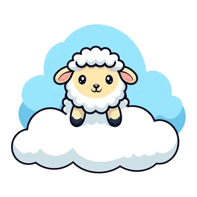 A fluffy sheep resting on a puffy white cloud in the sky sticker