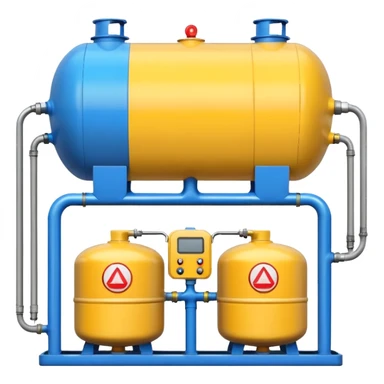 gas distribution station emoji style with a large central gas tank and two smaller tanks sticker