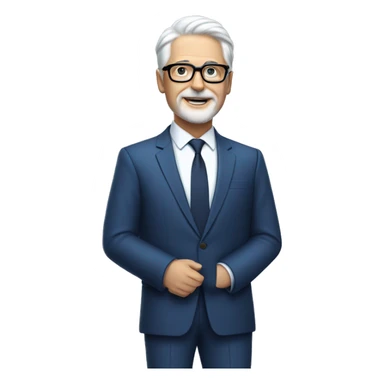 an 55 years old CEO with white short hair and a small white beard wearing a fine blue suit and black glasses. sticker