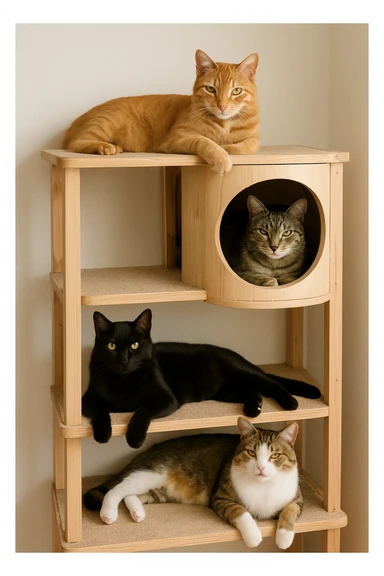 cats relaxing in a vertical playhouse sticker
