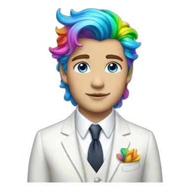 Posh-boy-with-white-suit-and-blue-eyes-and-rainbow-unicorn-hair sticker