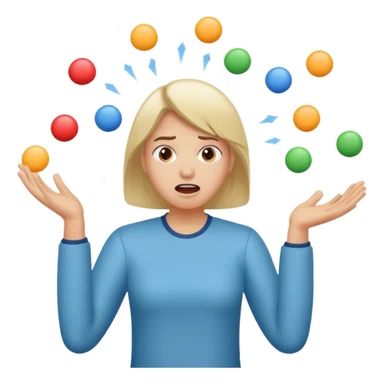 an emoji that depicts a product manager juggling work wit panic, can you make it more gender neutral  can you mkae it a combo of these sticker