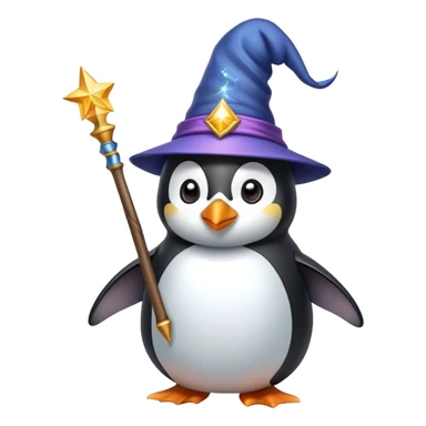 a penguin wearing a wizard hat and holding a magic wand sticker