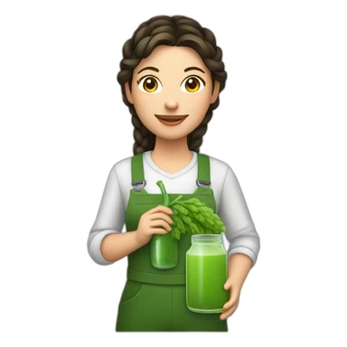 brunette Female farmer with braid and green juice bottle sticker