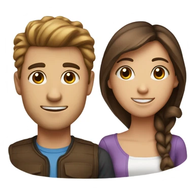 A couple: a guy with blue eyes and blown hair and a girl with brown hair and wide brown eyes sticker