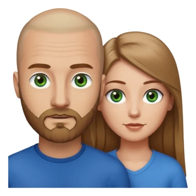 Man on left with shaved head with dark blonde beard and blue eyes and woman on the right with long brown hair green eyes  sticker