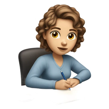 White Smart brown hair girl with blue eyes and light skin doing Homework on a desk writing on a piece of paper  sticker