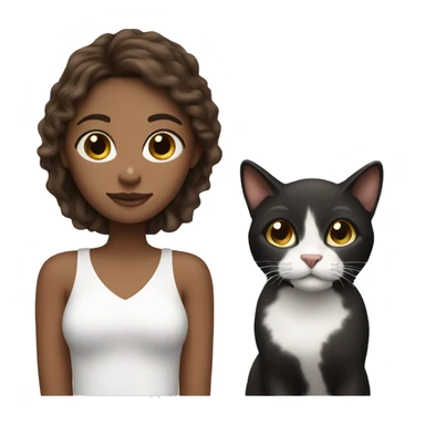 brown hair girl with 2 cats, one completely black and the other one fully white  sticker
