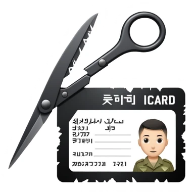 black Scissors cutting an idf soldier ID card in 2 parts .hyper realistic sticker