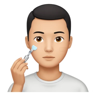 chinese man with buzz cut (black hair) doing skincare sticker