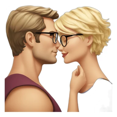 Henry Cavill kissing blond woman wearing glasses, with pixie cut sticker
