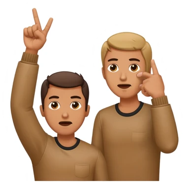 A man holding two finger guns to his head sideways and a man choking himself sticker