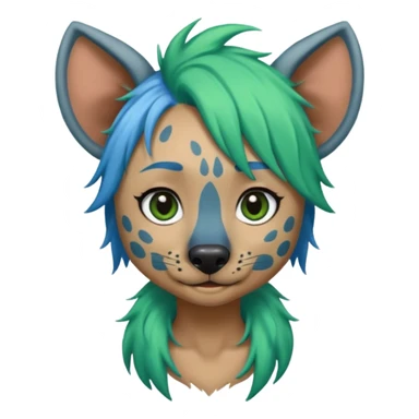 hyena with feminine  blue and green hair sticker