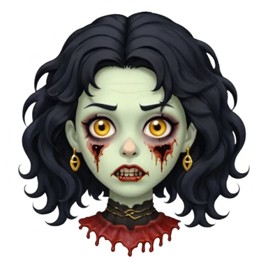 Create a zombie woman with voluminous wavy hair and a gold nose piercing. sticker