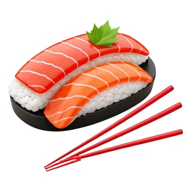 Japanese cuisine humanless avatar in minimalist emoji-style illustration. Sushi and chopsticks, clean lines, red white colors, flat design, calm and modern. sticker