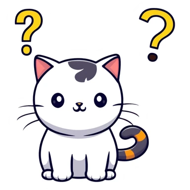 contemplative cat looking up with question marks sticker