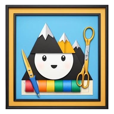 Représente moi une création de maquette avec des ciseaux du papier du scotch du fil etc sticker