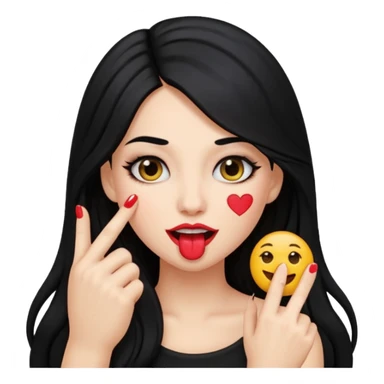 emoji biting finger flirty, and long black hair sticker