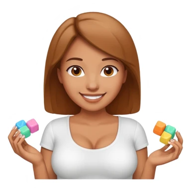 A woman wearing a shirt with sugar cubes as her breast sticker