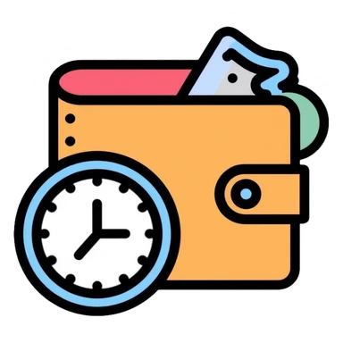 wallet next to a clock sticker