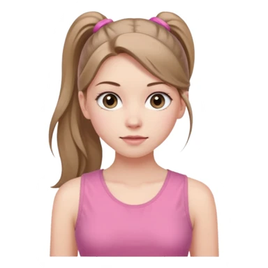 Девушка, бледная кожа, глаза серого цвета, светло русые, длинные волосы, собранные в хвост, розовая майка без рукавов sticker