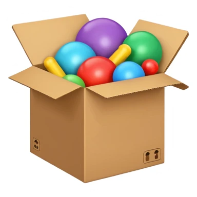 cardboard box with toys sticker