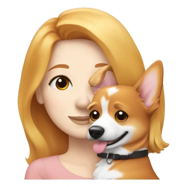 Blonde girl cuddles a redheaded corgi sticker