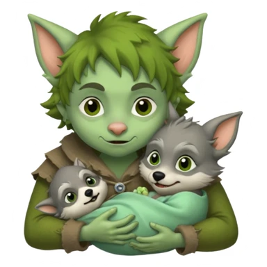A little goblin nursing a baby wolf sticker