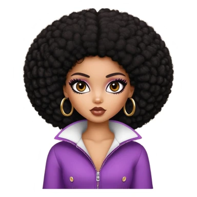 pretty bratz girl, dark black big afro, dark brown eyes, y2k fashion, black eyeliner, deep brown skin sticker