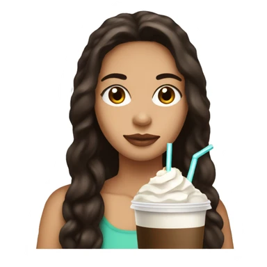 Girl with dark brown hair drink Frappuccino espresso with coconut milk, ice without cream sticker