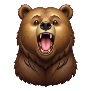 Cinematic Cute Yawning Grizzly Bear Portrait Emoji, Head tilted slightly with a dramatic, wide-open yawn, showcasing a thick, rugged deep brown fur with drooping ears, round eyes barely open in drowsy contentment, Simplified yet irresistibly adorable features, highly detailed, glowing with a soft, cozy glow, high shine, relaxed yet expressive, stylized with a touch of wild whimsy, bright and endearing, soft glowing outline, capturing the essence of a sleepy yet affectionate grizzly, so drowsy it feels like it could stretch out of the screen and curl up for a nap! sticker