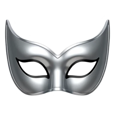 A sleek masquerade mask emoji made of polished silver chrome, smooth sensual curves, reflective metallic surface, mysterious sexy luxury vibe, minimal iOS emoji style, centered, clean white background sticker