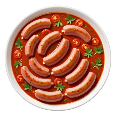 emoji of Rougail saucisse meal. Typical Reunion island meal consisted of Sliced sausage in tomato sauce (strong red color) with thym  sticker