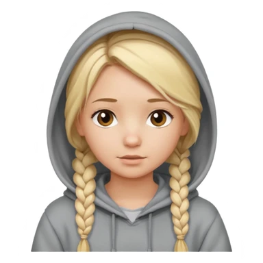 blonde braided girl with her head covered in a sweatshirt and hood sticker