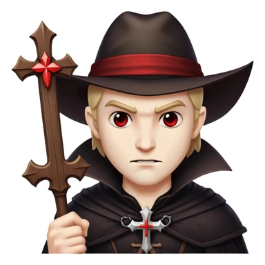 Vampire hunter with wooden stake and cross, ready to fight sticker