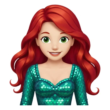 Ariel from Disney Princess with long red hair, sea green sequin outfit sticker