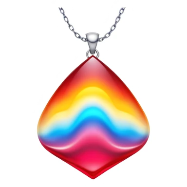 ruby pendant with a fiery red-yellow gradient glow, silver chain undulating like water, cosmic aura backdrop sticker