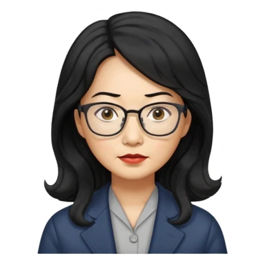 manager, middle-aged Asian woman, long wavy hair, small rectangular metal glasses, serious look sticker