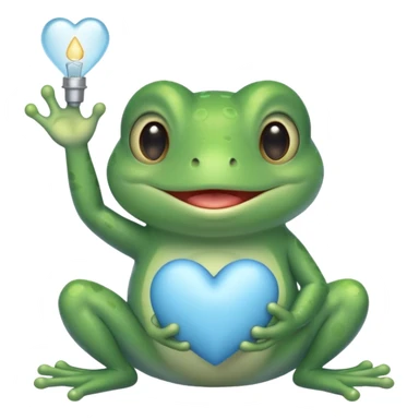 green froggy holding up a heart that is light blue & grey  sticker