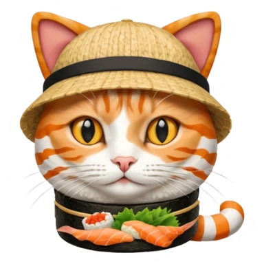 cat wearing a hat made out of sushi, different pose sticker