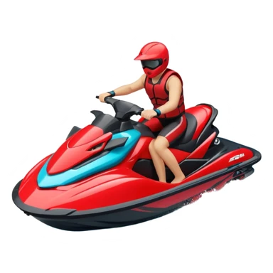 jet ski (red black and white all in the same amount. maybe a red a bit more dominant) on the sea. show the sea under the jet ski - blue with turquoise. no sky - white background instead. DO NOT REMOVE THE SEA AND THE WHITE WHEN FINALIZING!  sticker