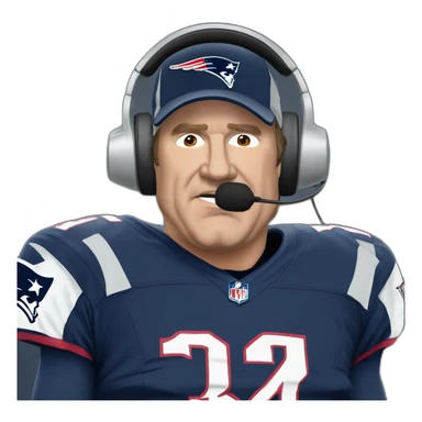 bill belichick, new england patriots, front facing with headset andmicrophone sticker