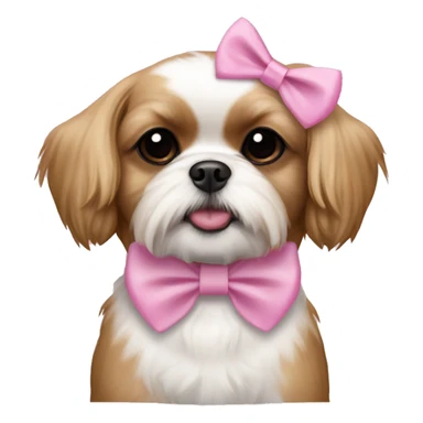Light brown and white shih tzu mix chihuahua with pink bow on head sticker