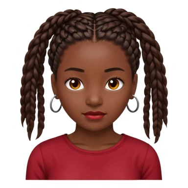 Black girl with box braids and a dark red top sticker