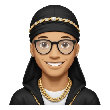 lightskin man with a black durag,a cuban link chain,glasses, and smiling flexing diamond studded teeth  sticker