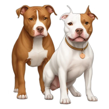 One Tan and white pitbull standing with one copper and white pitbull sticker