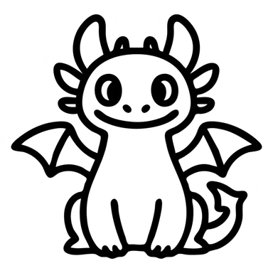 simple icon of a dragon with a playful expression, inspired by How to Train Your Dragon, minimal lines, clear silhouette, suitable for an app icon sticker