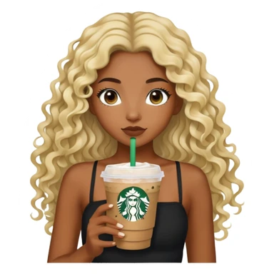 a black girl with long curly wavy blonde hair and brown eyes wearing a black tube top holding a starbucks matcha facing forward aesthetic  sticker