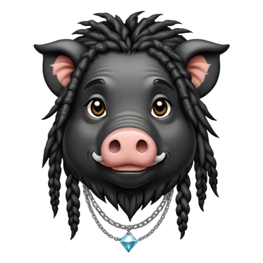 Hairy pig, with dreads, tatto on face with diamont chain on the neck, african-american race sticker