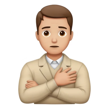 guy crossing arms holding neck concerned face sticker